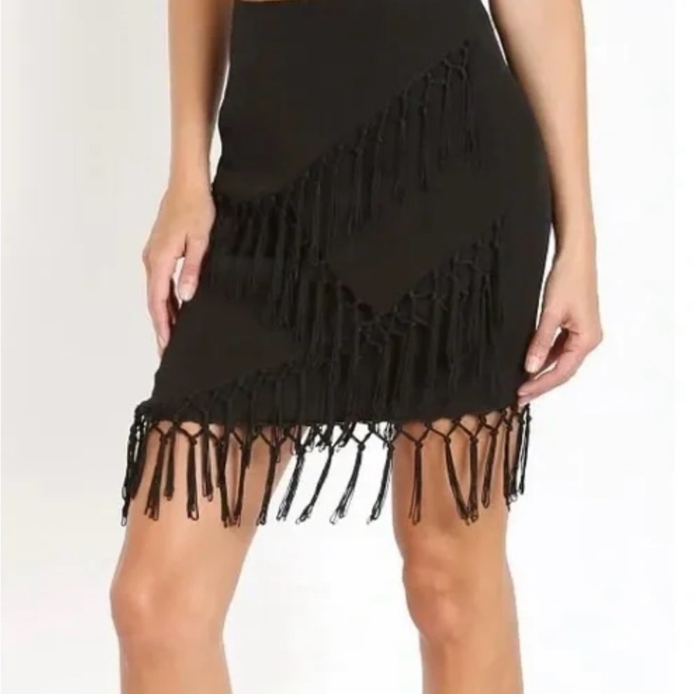 The Jetset Diaries Sahara black fringe skirt